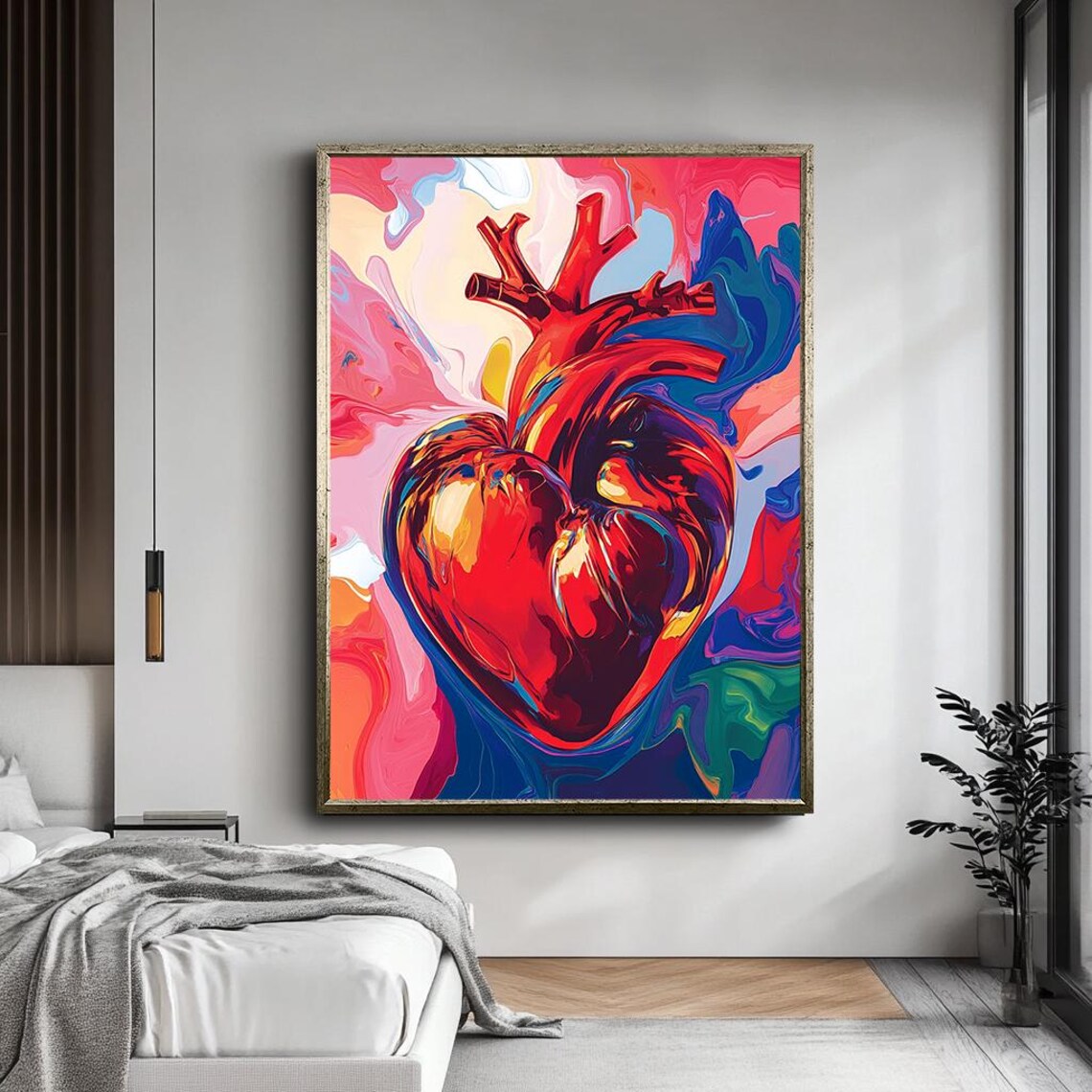 Anatomical Heart Red Pop Art Colorful Abstract Modern Love Wall Print - Image 5