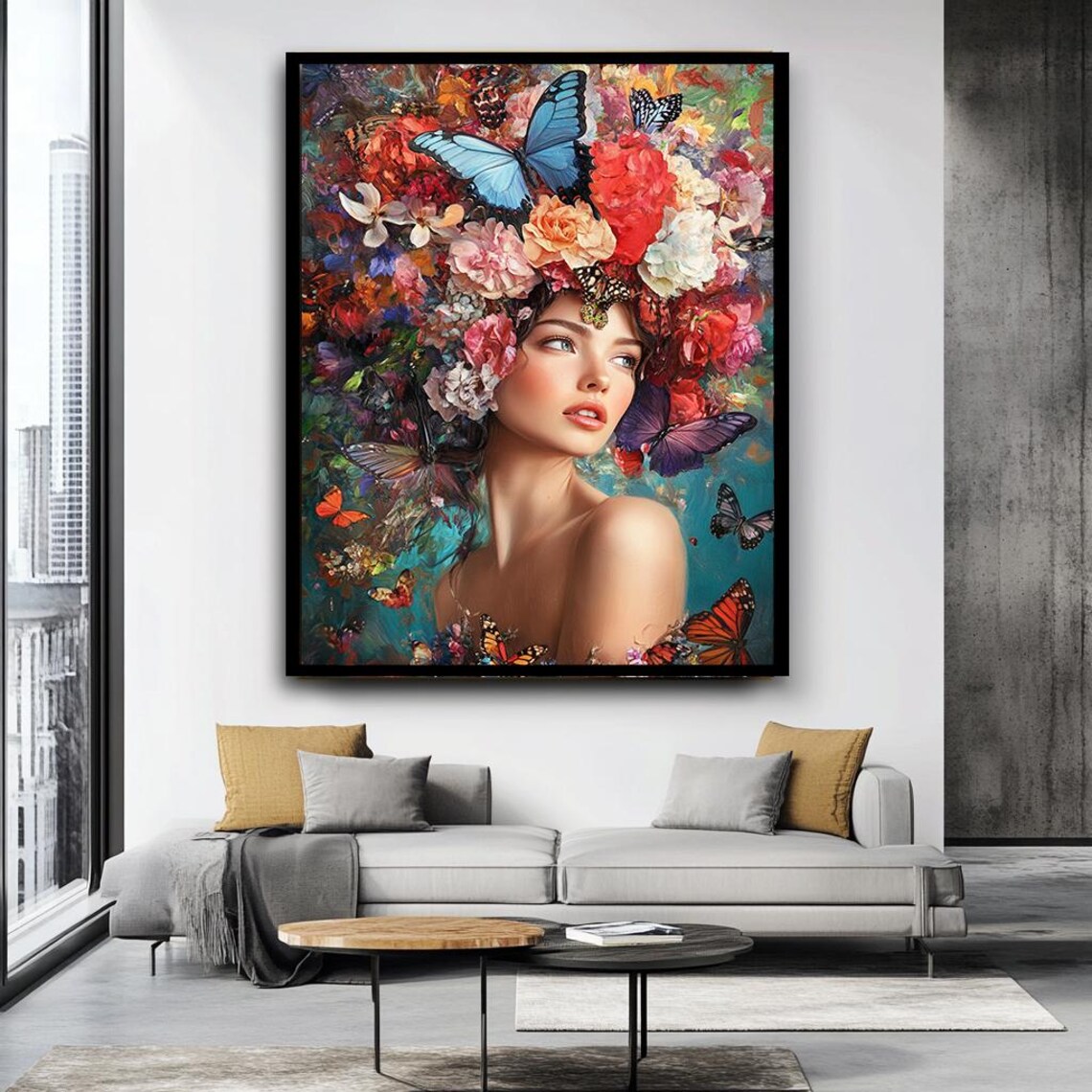 Floral Butterfly Woman Portrait, Surreal Art Print - Image 4