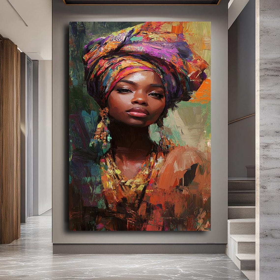 Vibrant African Woman Portrait Colorful Headwrap Cultural Art Poster