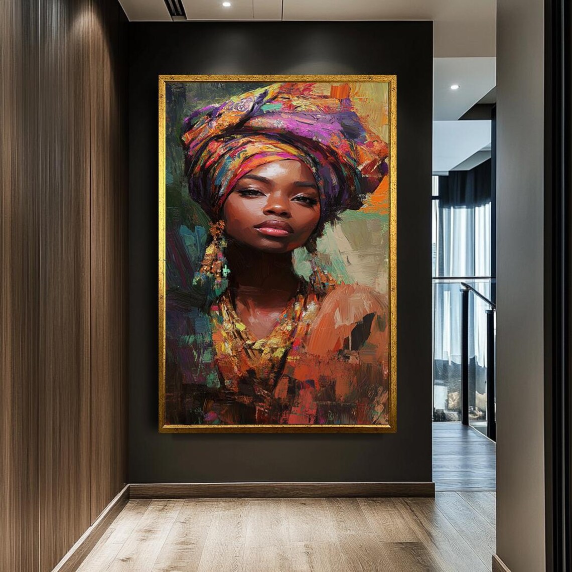Vibrant African Woman Portrait Colorful Headwrap Cultural Art Poster - Image 3