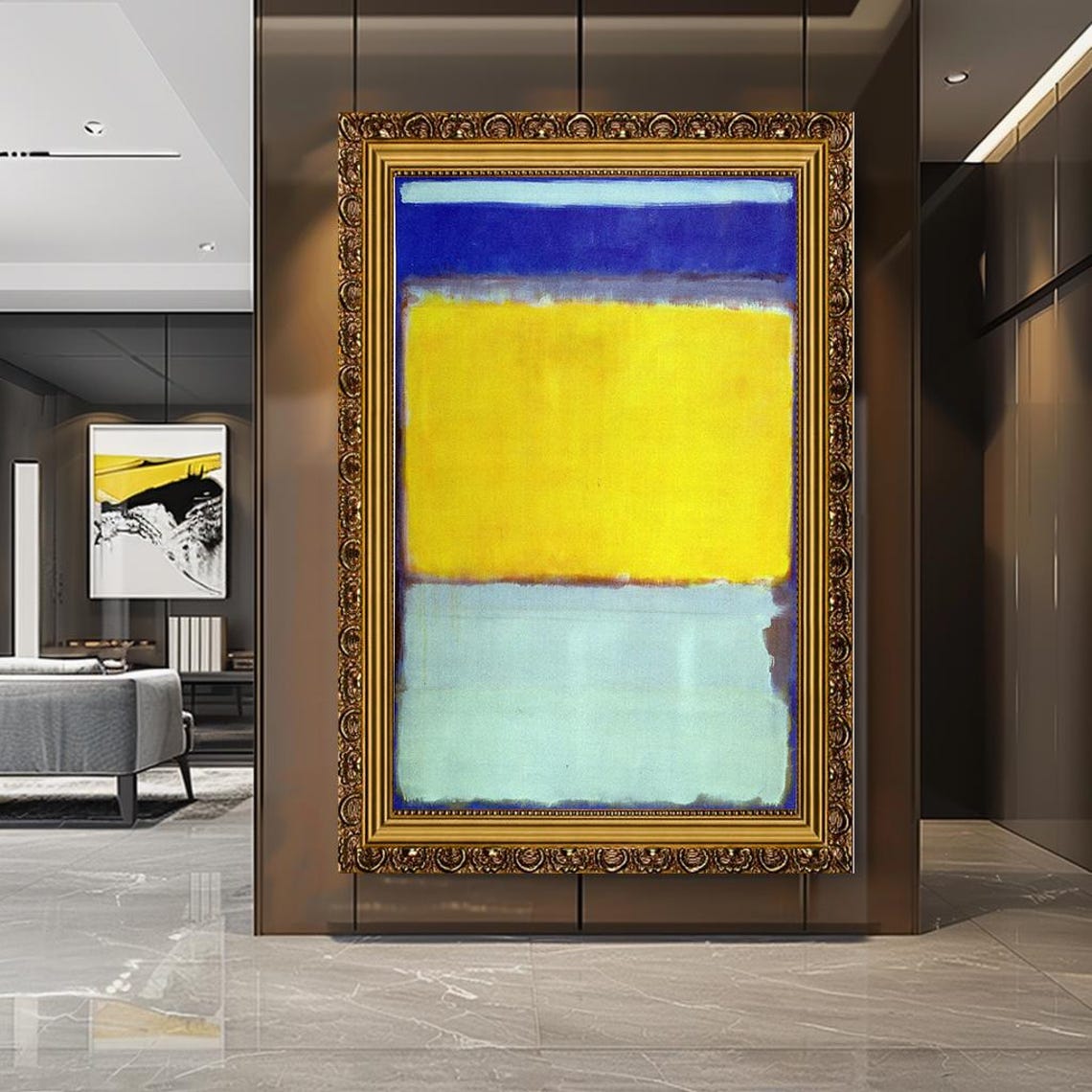Blue Yellow Color Block Abstract Bold Minimalist Modern Wall Art - Image 2