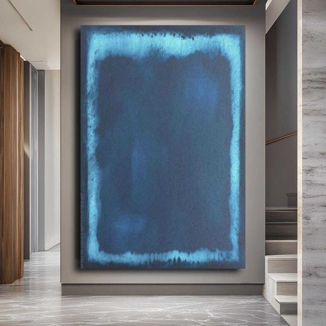 Deep Blue Color Field Abstract Minimalist Calm Modern Wall Art - Image 3