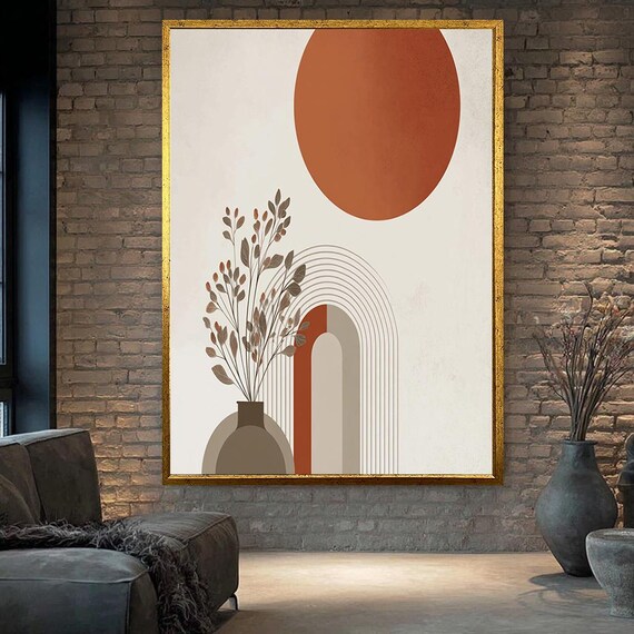 Terracotta Sun Arches Vase Abstract Mid Century Modern Art Poster