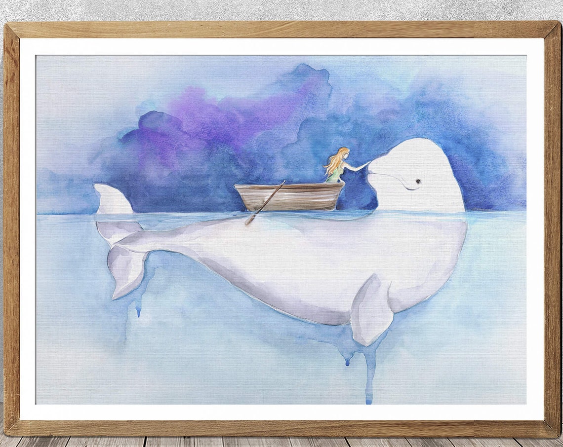 Beluga Whale Watercolor, Whale Nursery Art Print