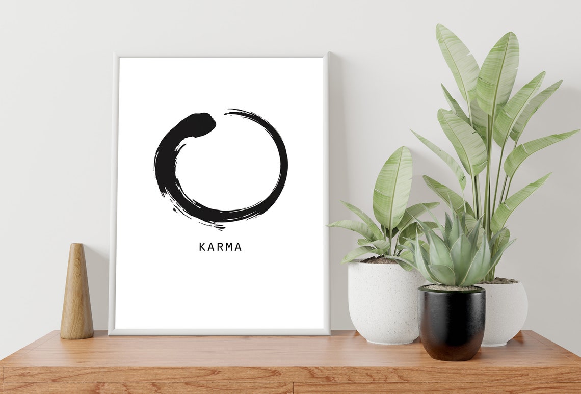 Karma Black Enso Circle Minimalist Japanese Ink Typography Poster - Image 2