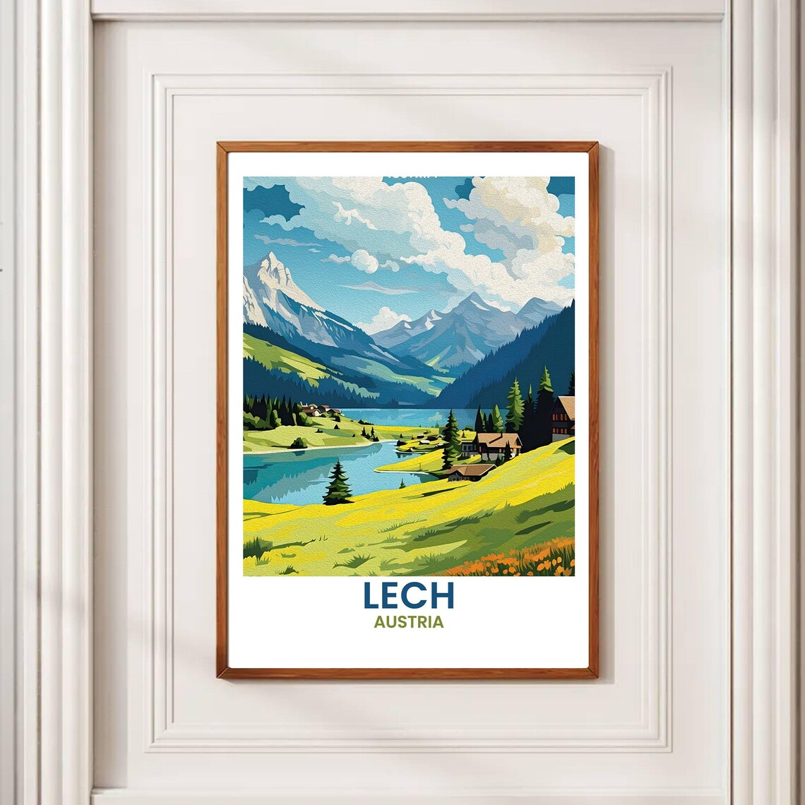 Lech Austria Alpine Village Lake Chalet Mountainside Travel Poster