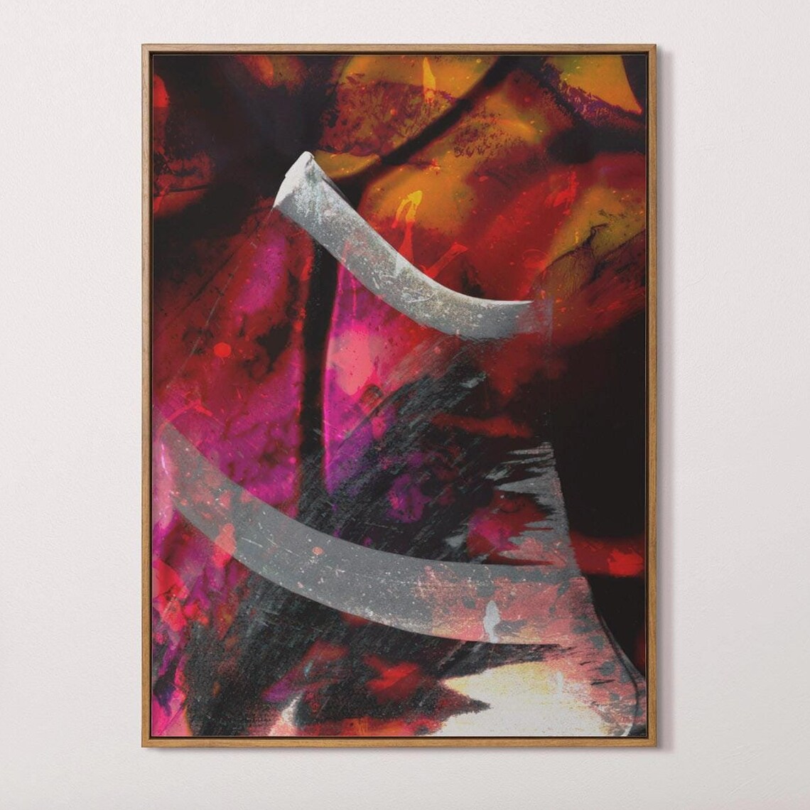 Sunset Clouds Abstract Art Print, White Red Black