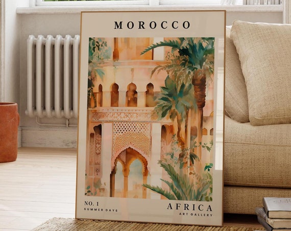 Morocco Poster Marrakech Travel Print Illustration Wall Art African Decor Gift For Her Eclectic Mid Century