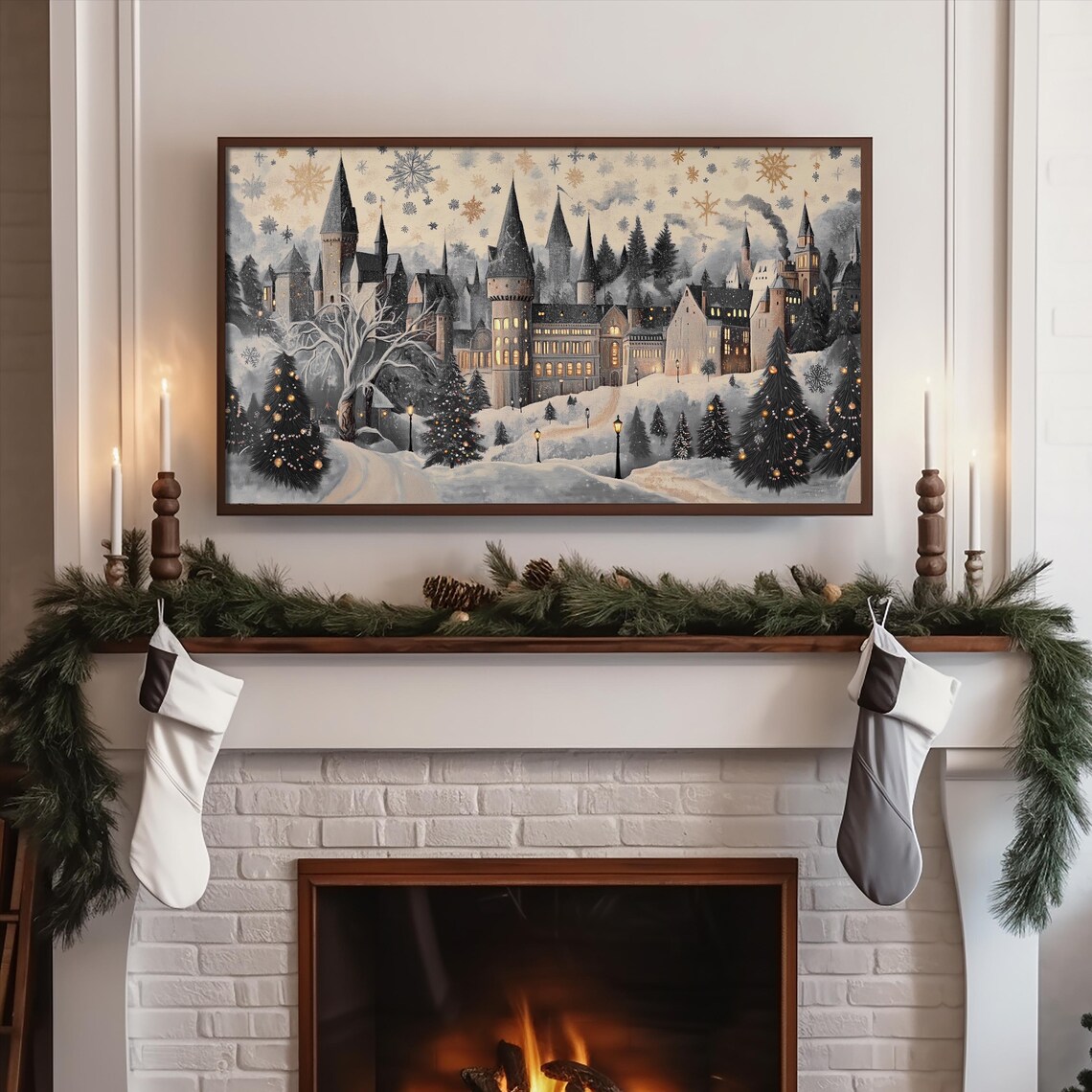 Snowy Christmas Castle With Twinkling Lights Holiday Village Poster - Image 5