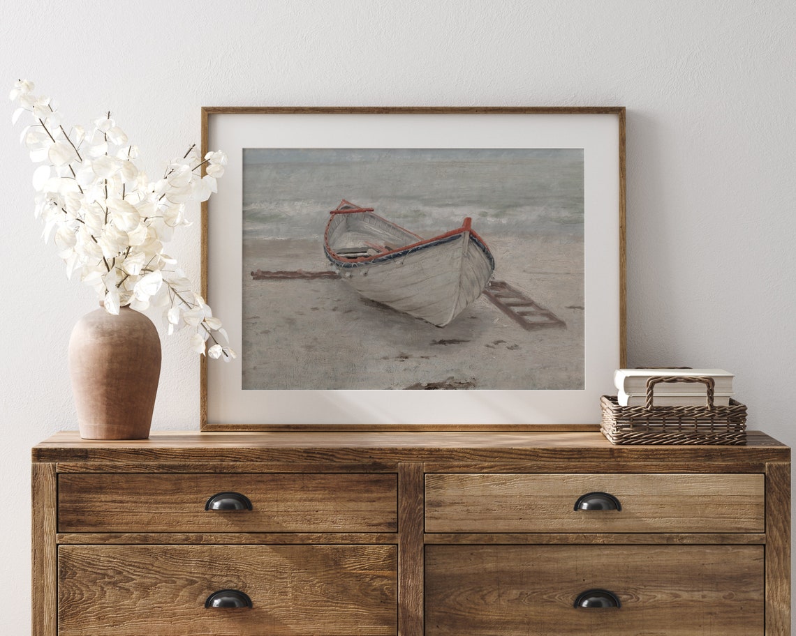 Beached Boat Vintage Seascape Art Print - Image 4
