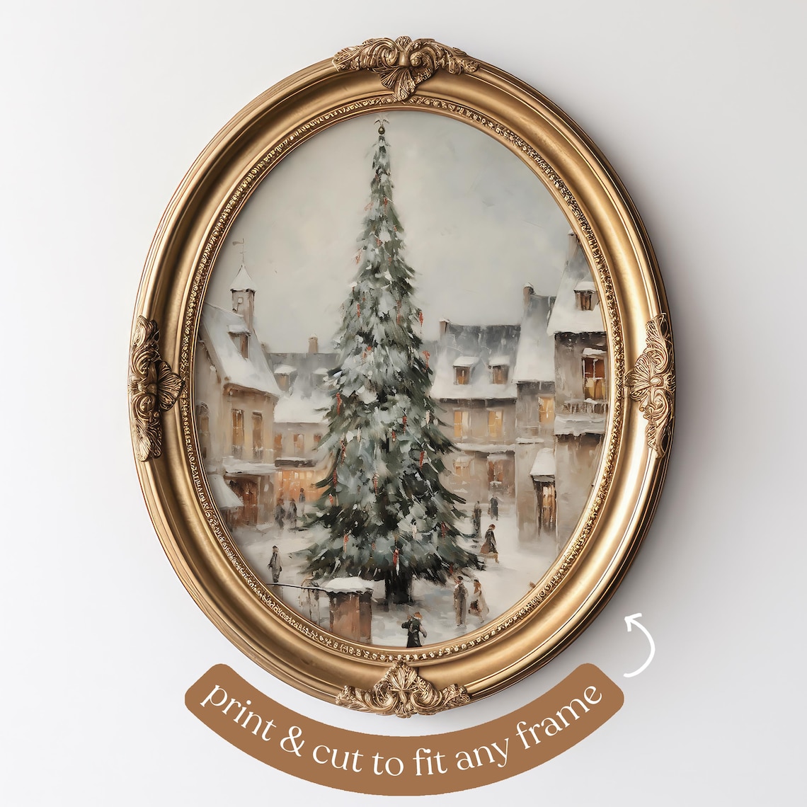 Winter Village Christmas Tree Art Print, Vintage - Image 4
