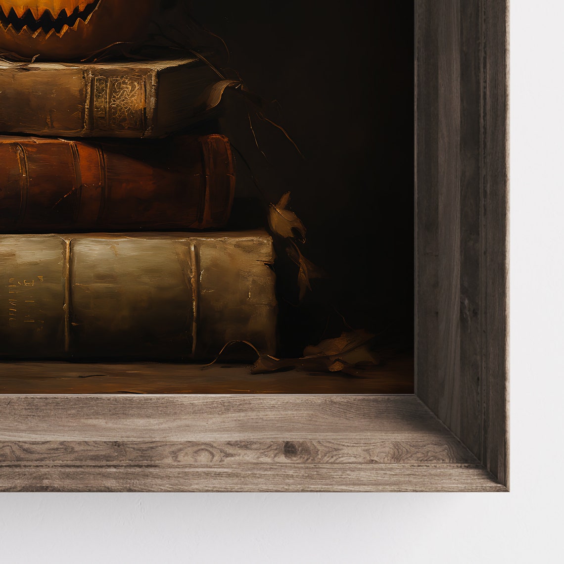 Jack-O-Lantern on Vintage Books Moody Halloween Still Life Poster - Image 3