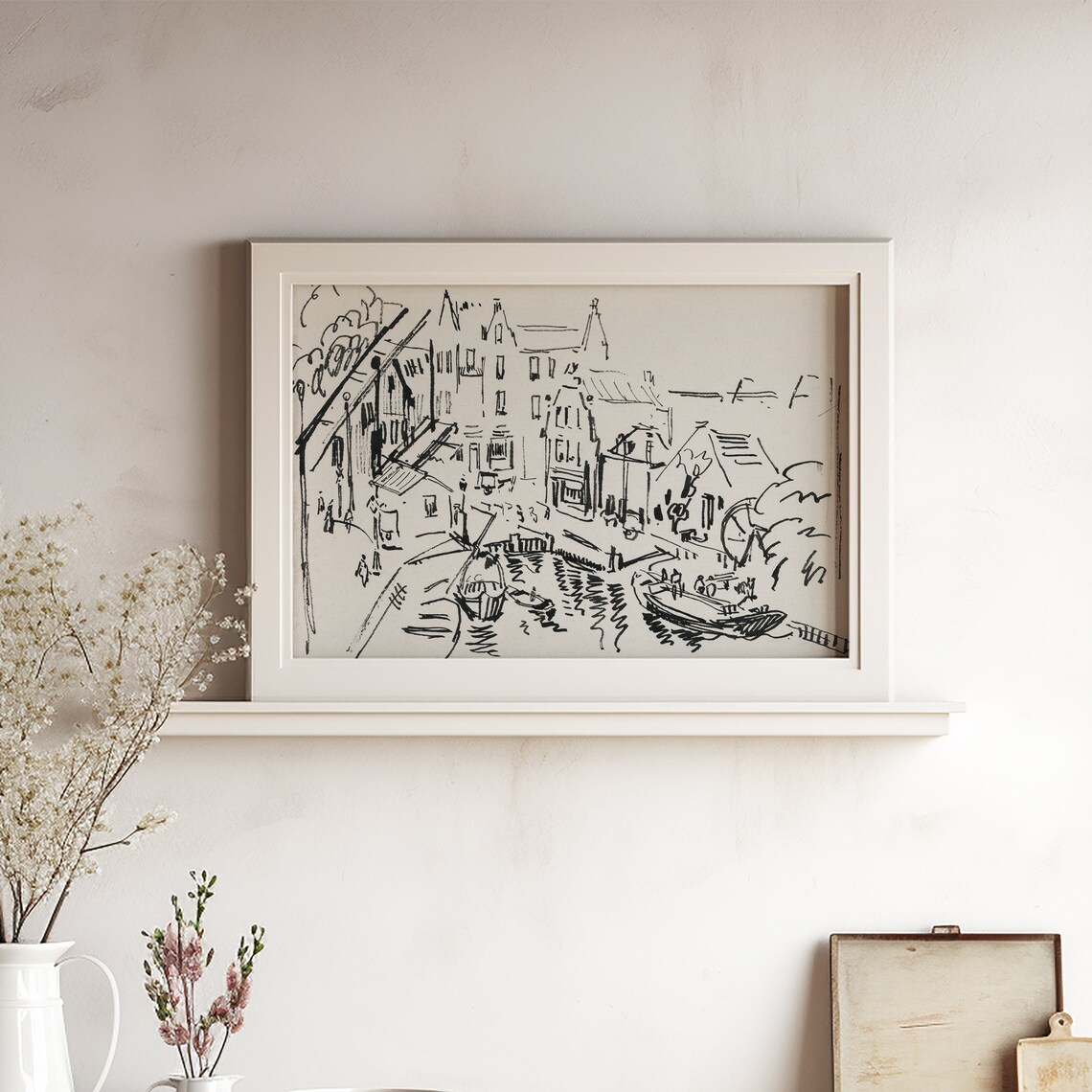 Amsterdam Village Line Art Vintage Travel Poster