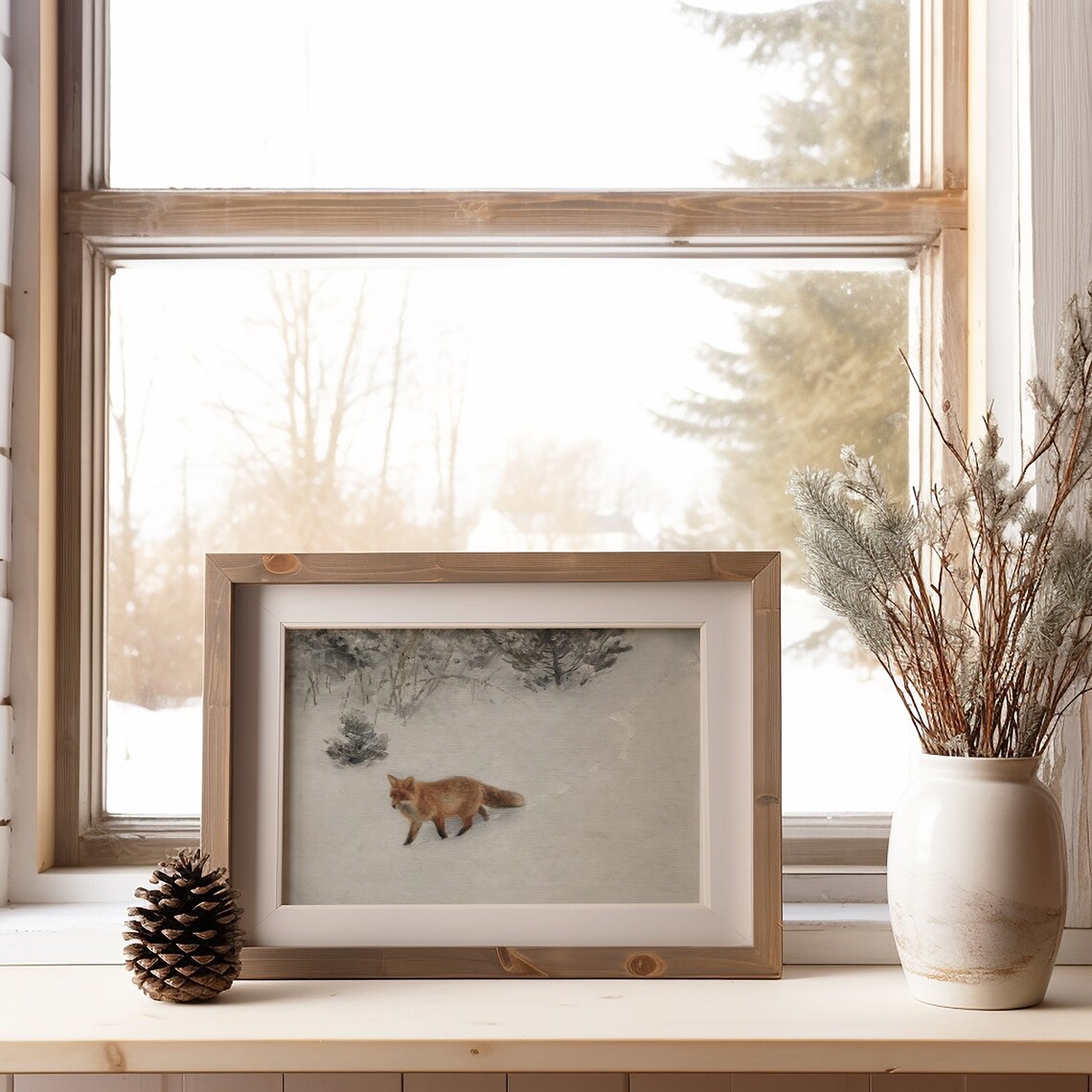 Winter Fox Painting, Vintage Wildlife Seasonal Art Print - Image 5