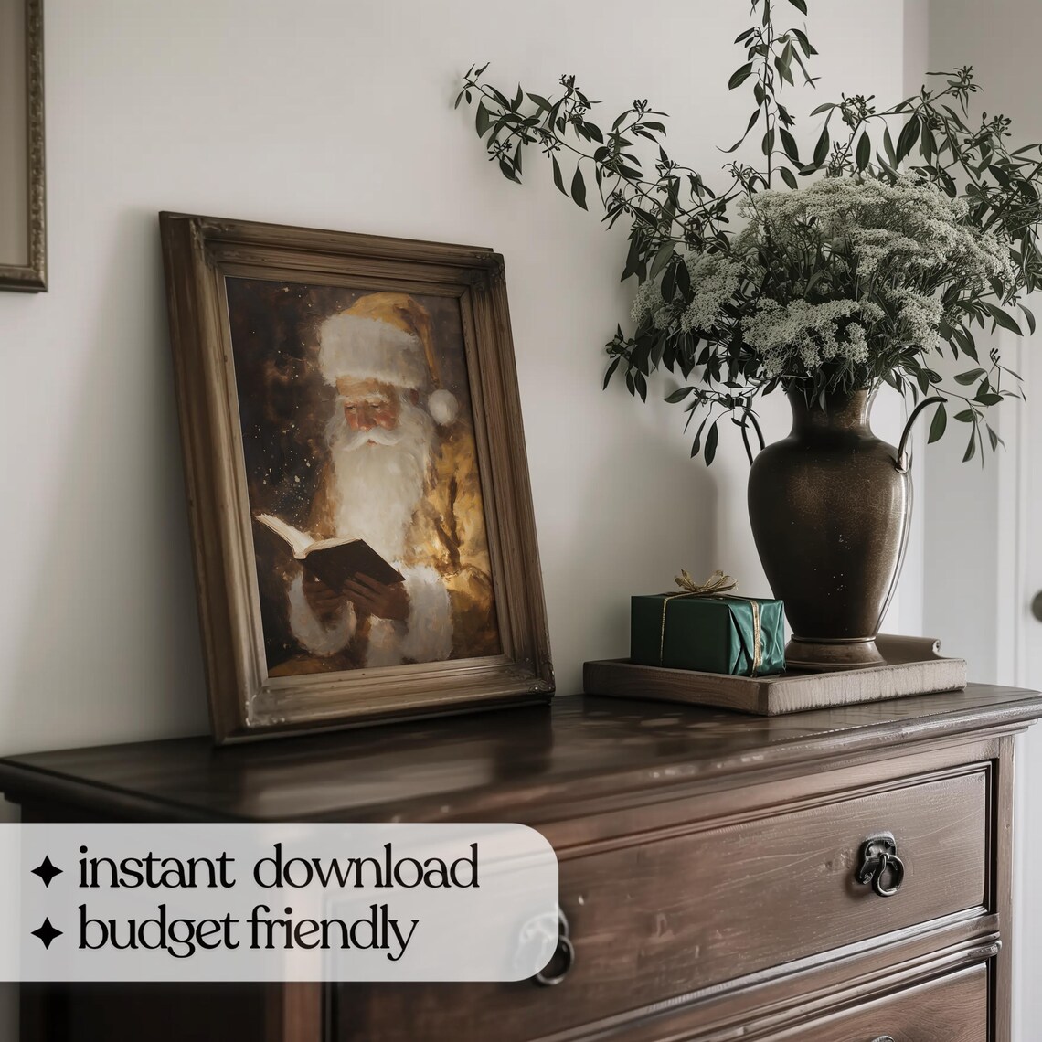 Gold Santa Vintage Christmas Wall Art, Holiday Print - Image 5