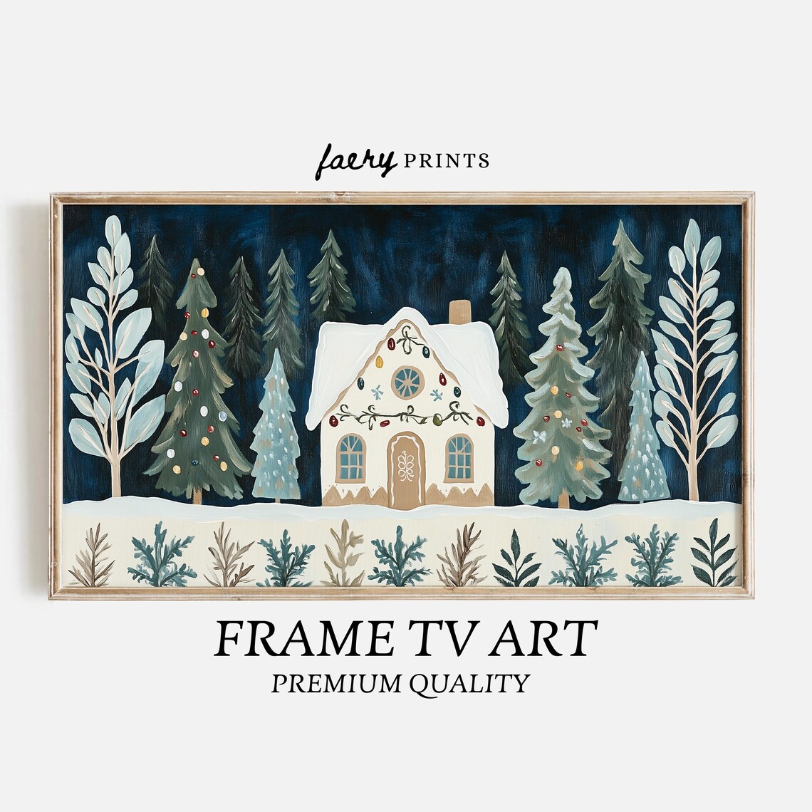 Whimsical Snowy Christmas Cottage Among Pines Frame TV Art Poster - Image 5