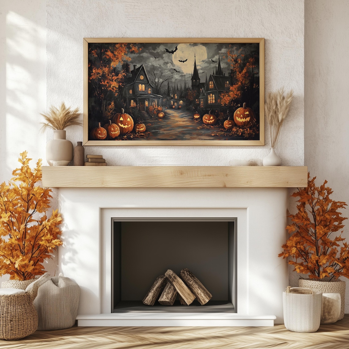 Halloween Spooky Street With Pumpkins Art Print - Image 2