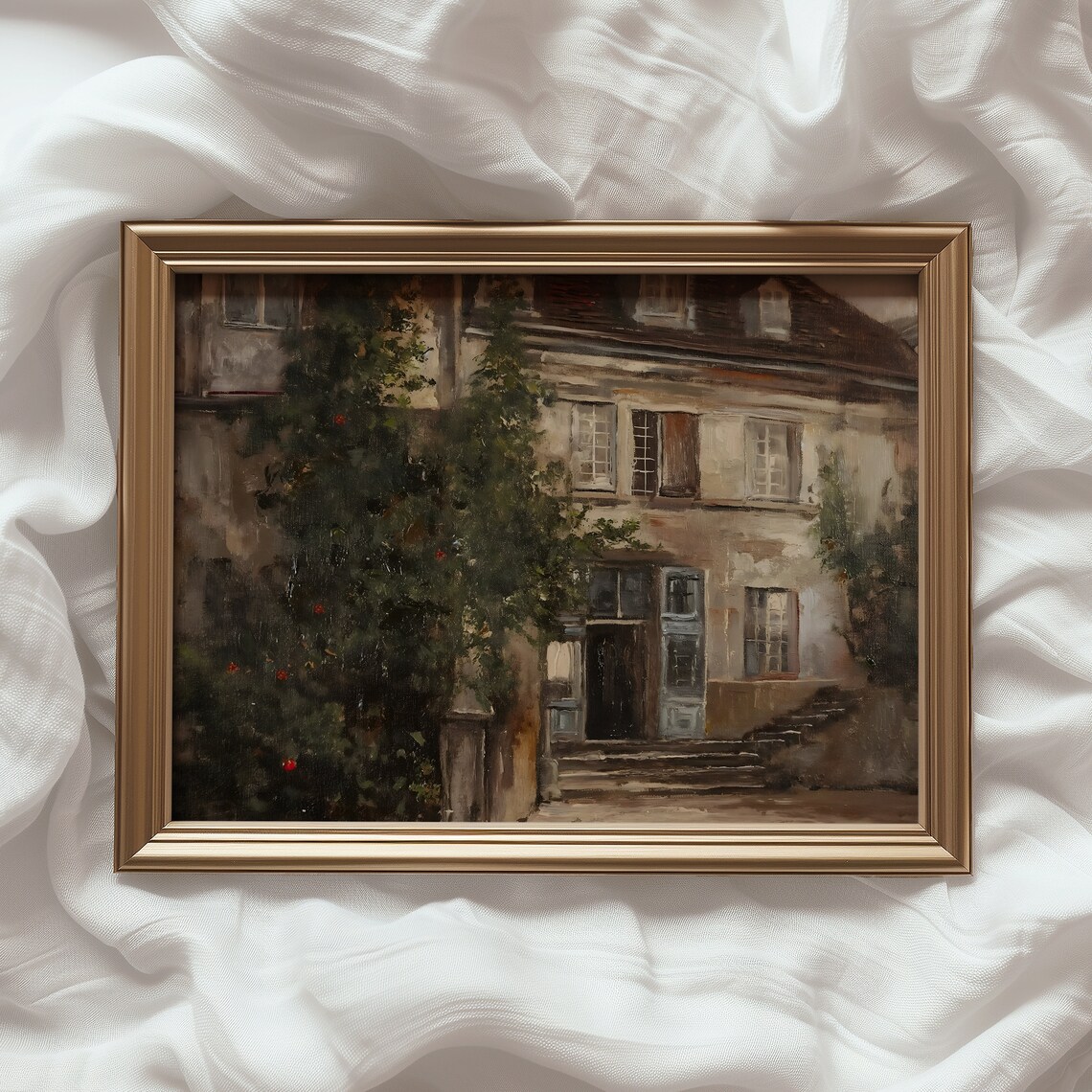 Ivy Covered Old European Courtyard Vintage Oil Painting Poster - Image 4