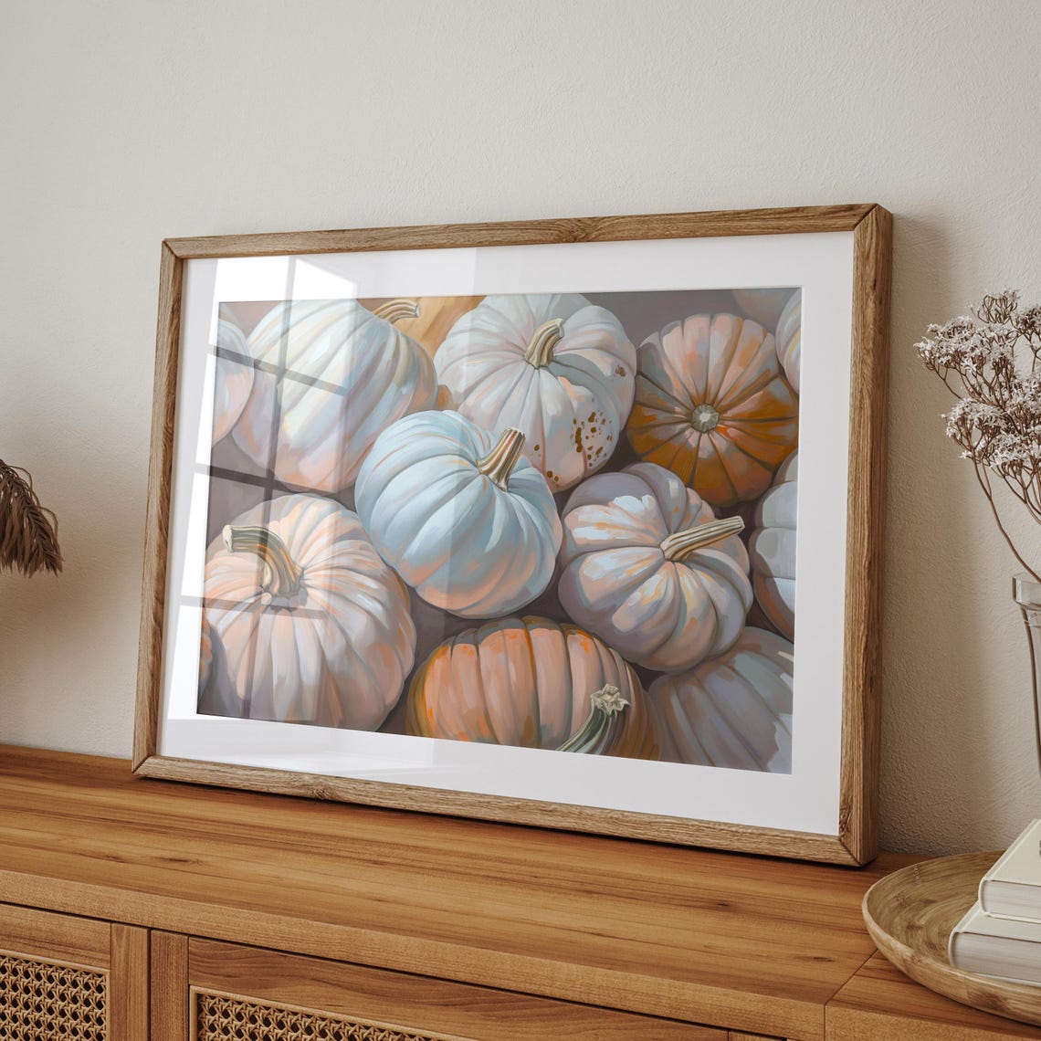 Pastel Blue White Pumpkins Painted Harvest Farmhouse Fall Wall Art - Image 3