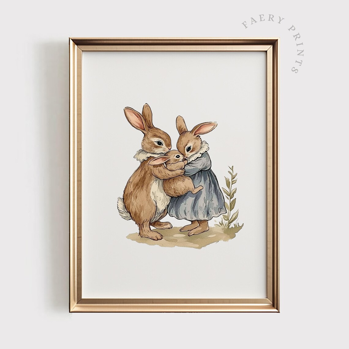 Rabbit Nursery Print, Vintage Style Family Art