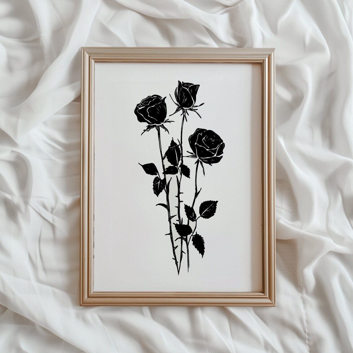 Minimalist Black Rose Line Art Art Print