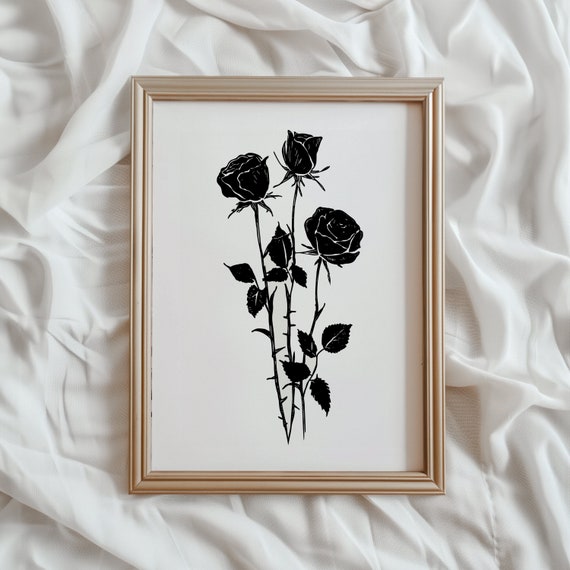 Minimalist Black Rose Line Art Art Print