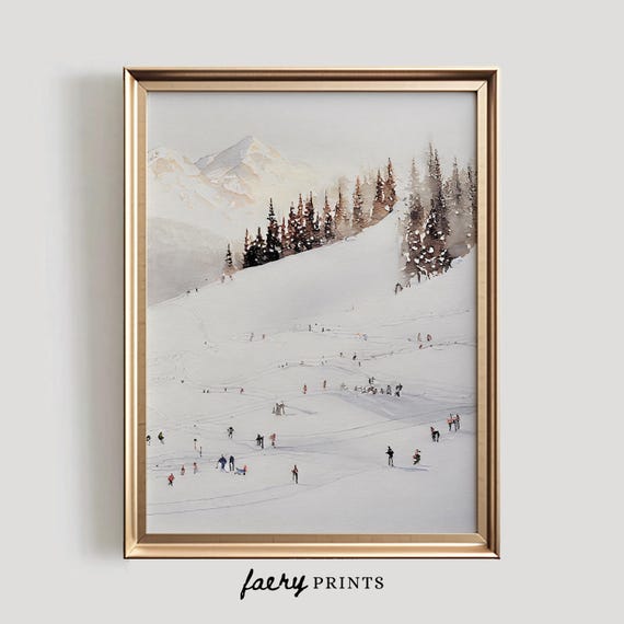 Ski Hill Painting, Watercolor Art Print