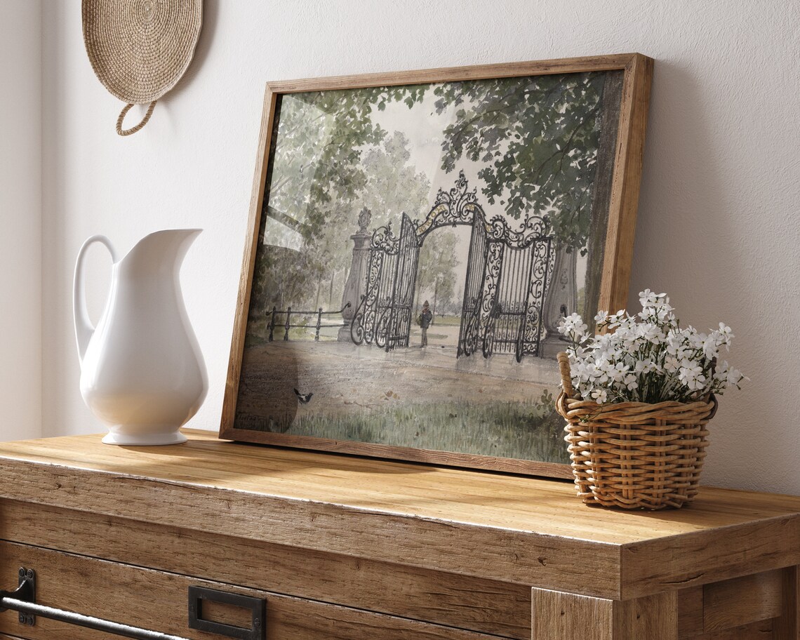 French Country Garden Gate Vintage Art Print - Image 3
