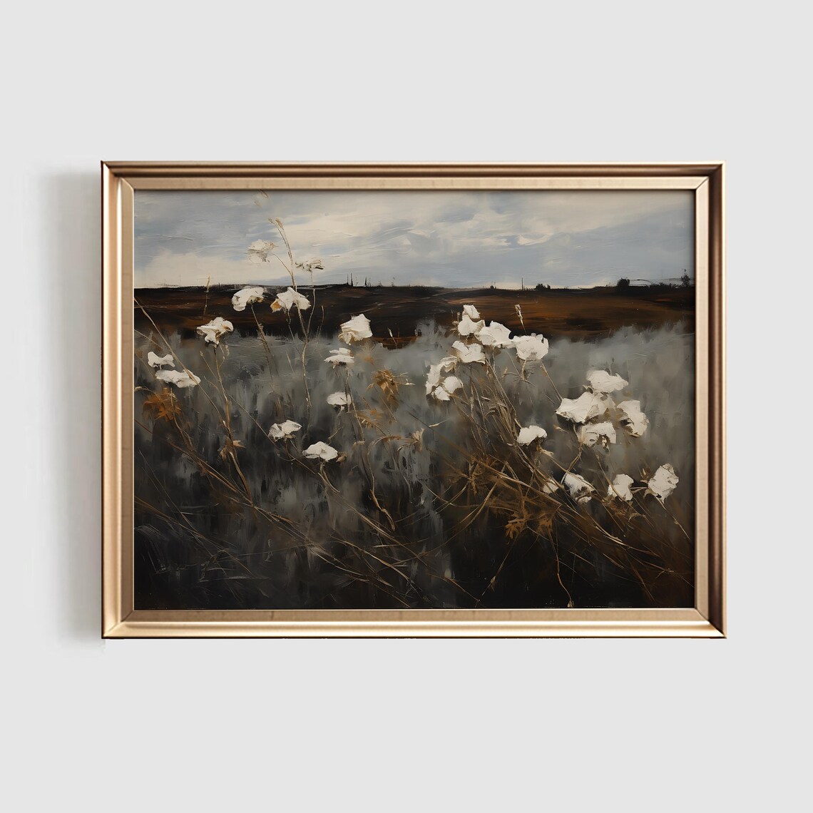 Moody Landscape Vintage Art Print, Wildflower Autumn