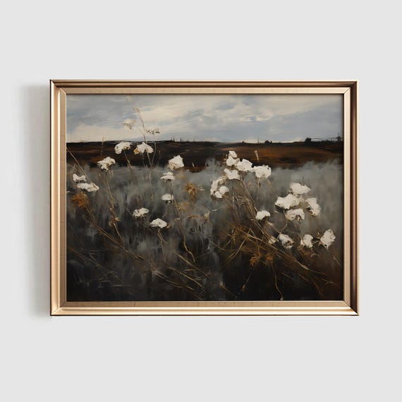 Moody Landscape Vintage Art Print, Wildflower Autumn
