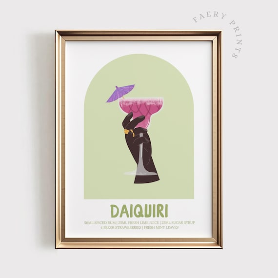 Daiquiri Cocktail Recipe Retro Bar Cart Mid Century Pink Poster