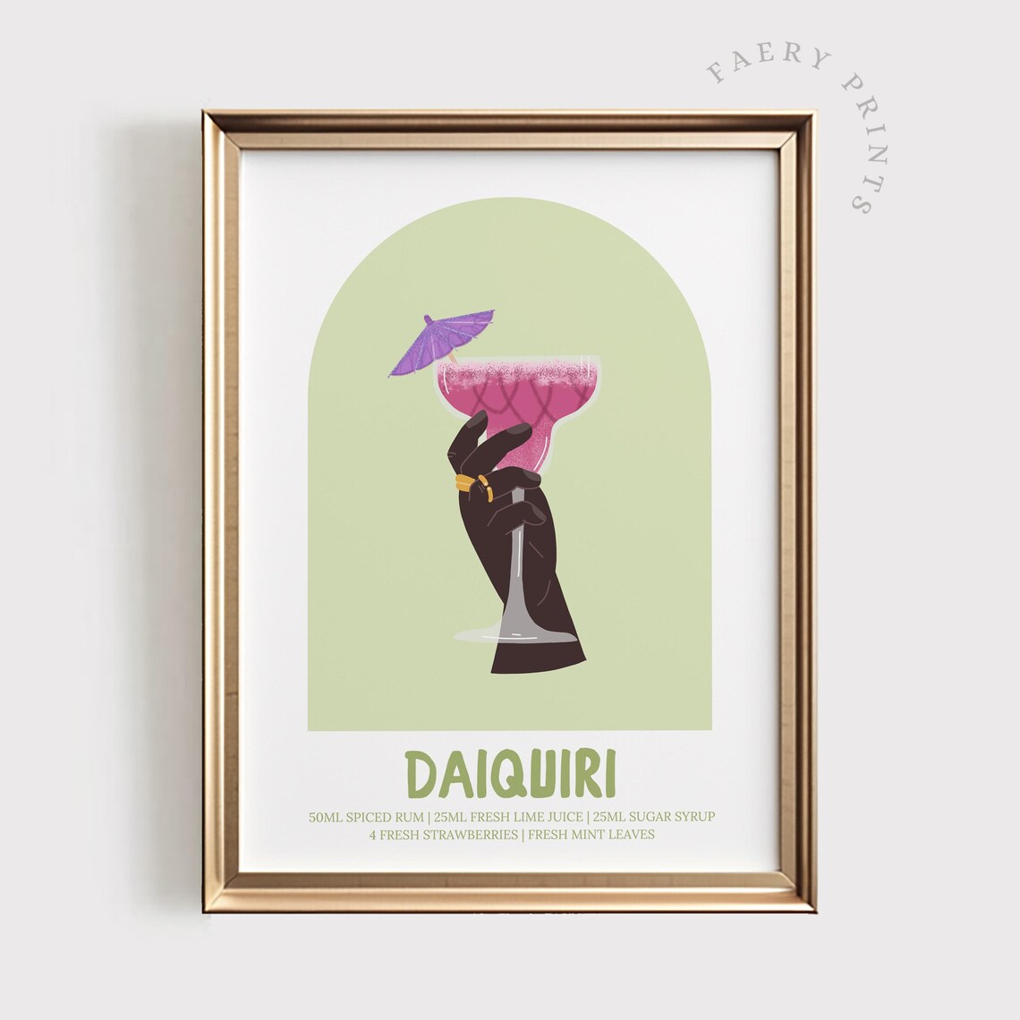 Daiquiri Cocktail Recipe Retro Bar Cart Mid Century Pink Poster