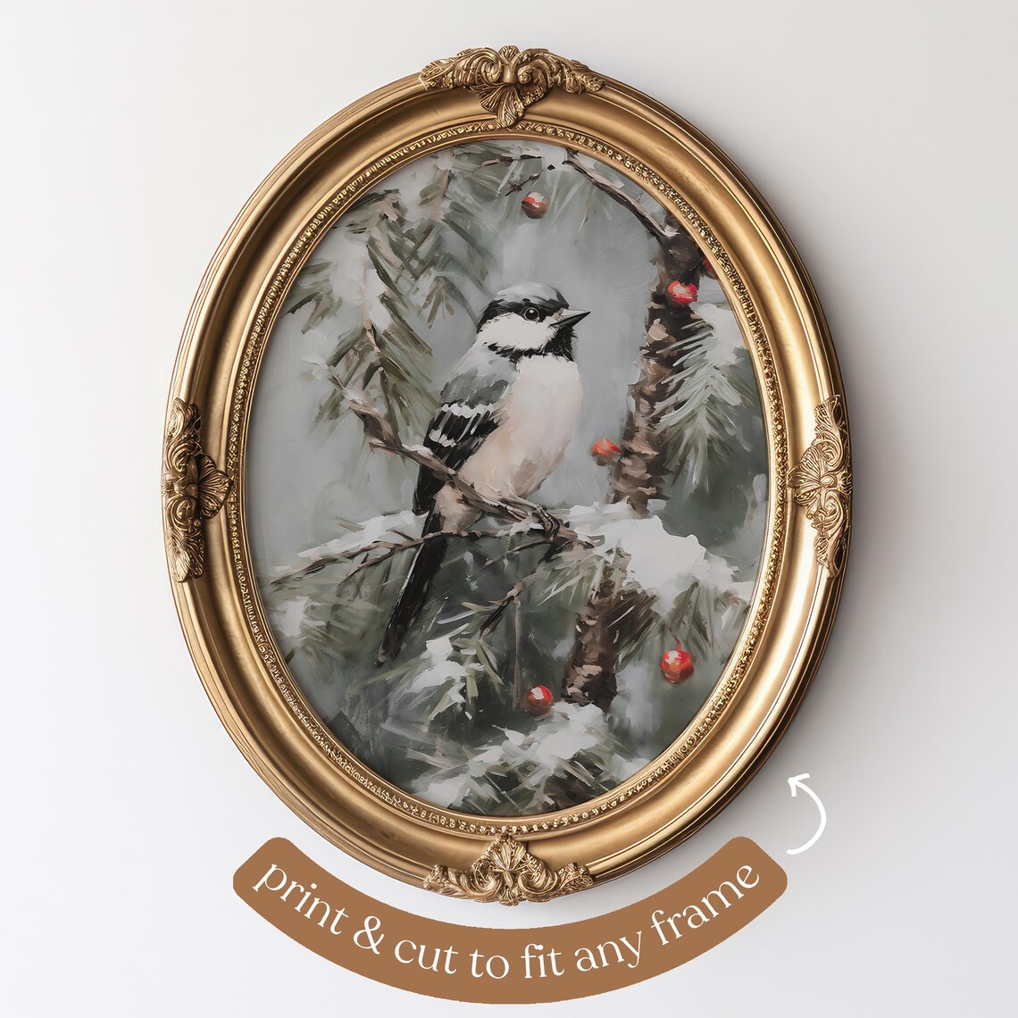 Winter Bird Berry Tree Art Print, Holiday Home Decor - Image 4