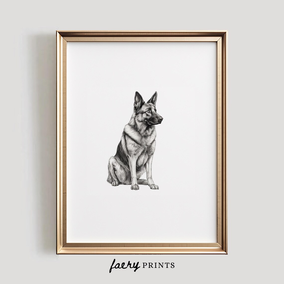 German Shepherd Print, Alsatian Dog Sketch Art
