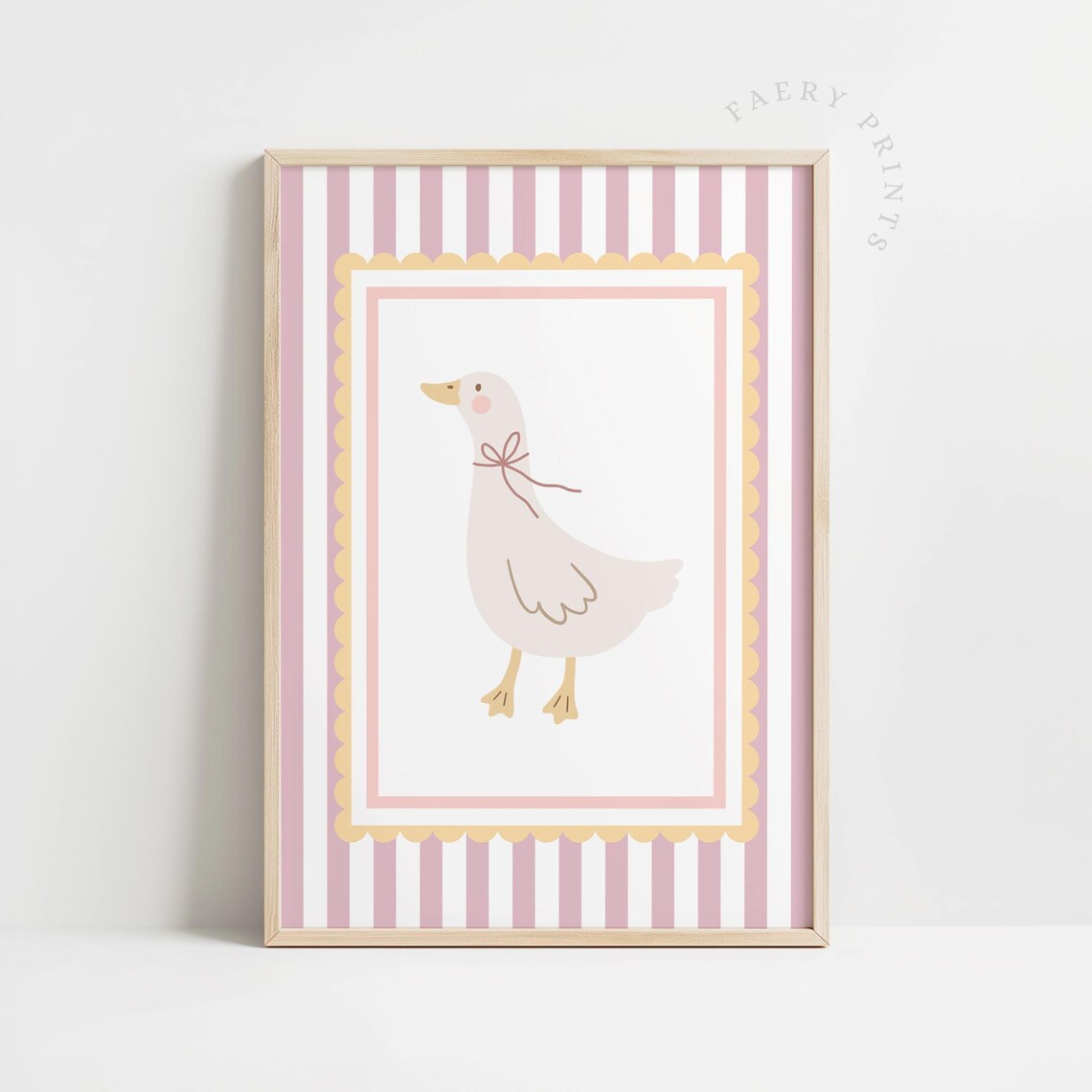 Pink Goose With Ribbon Striped Nursery Girls Room Decor Poster