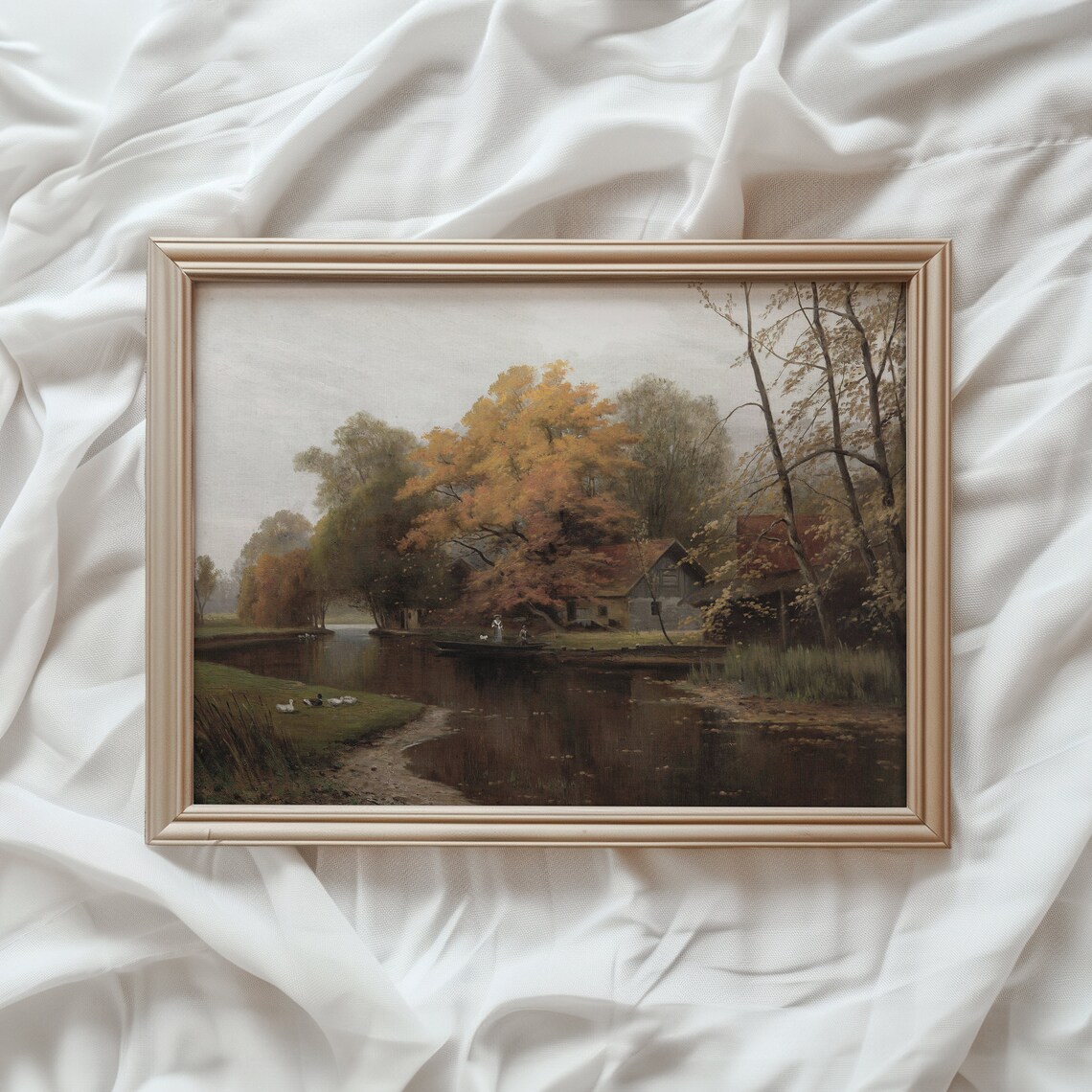 Autumn Lake Print, Vintage Farmhouse Wall Art