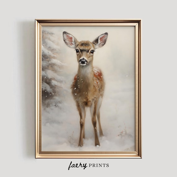 Winter Fawn Farmhouse Vintage Seasonal Art Print