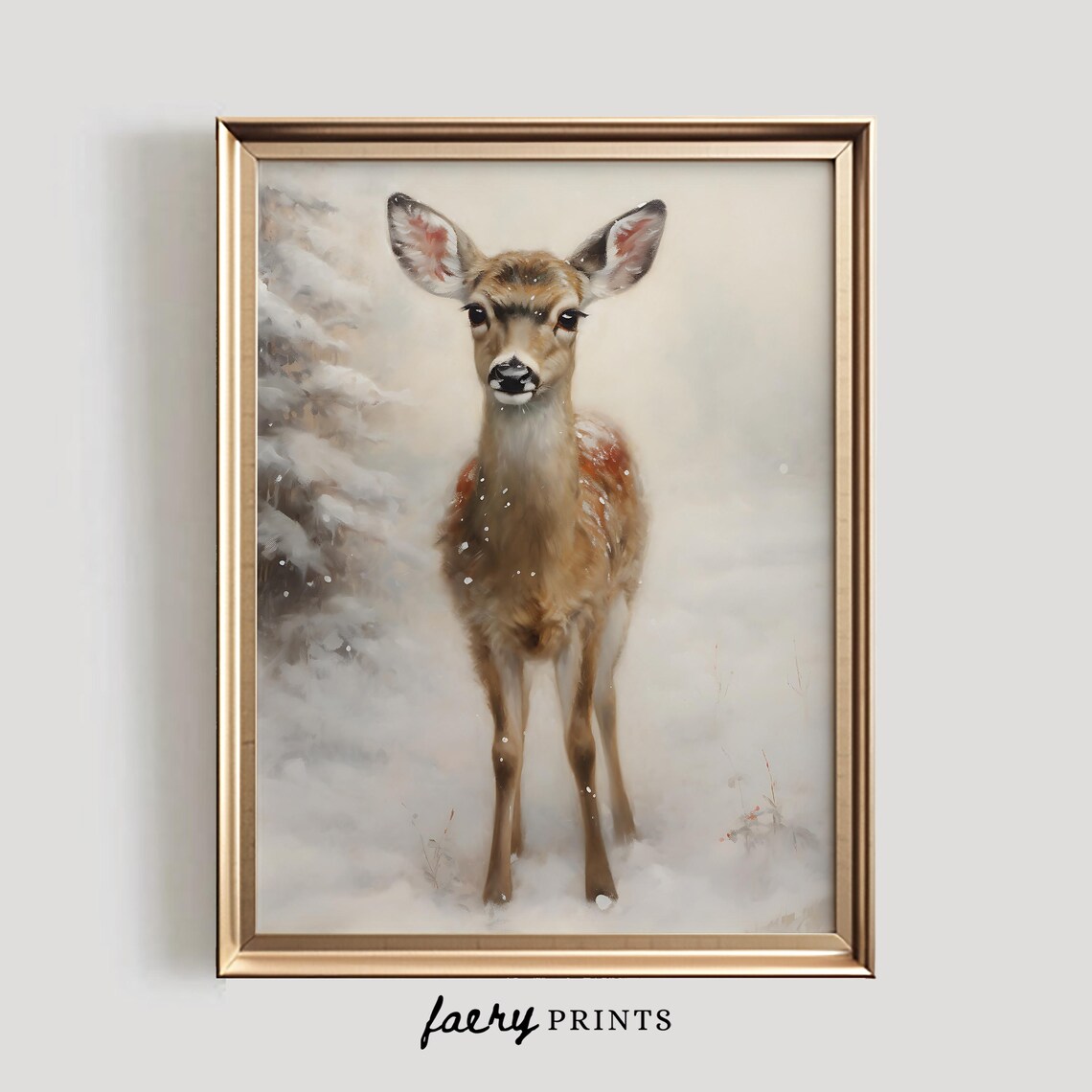 Winter Fawn Farmhouse Vintage Seasonal Art Print
