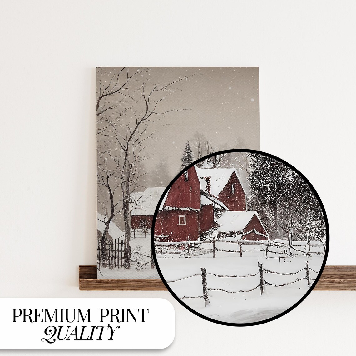Winter Farmhouse Holiday Art Print, Vintage Red Barn - Image 4