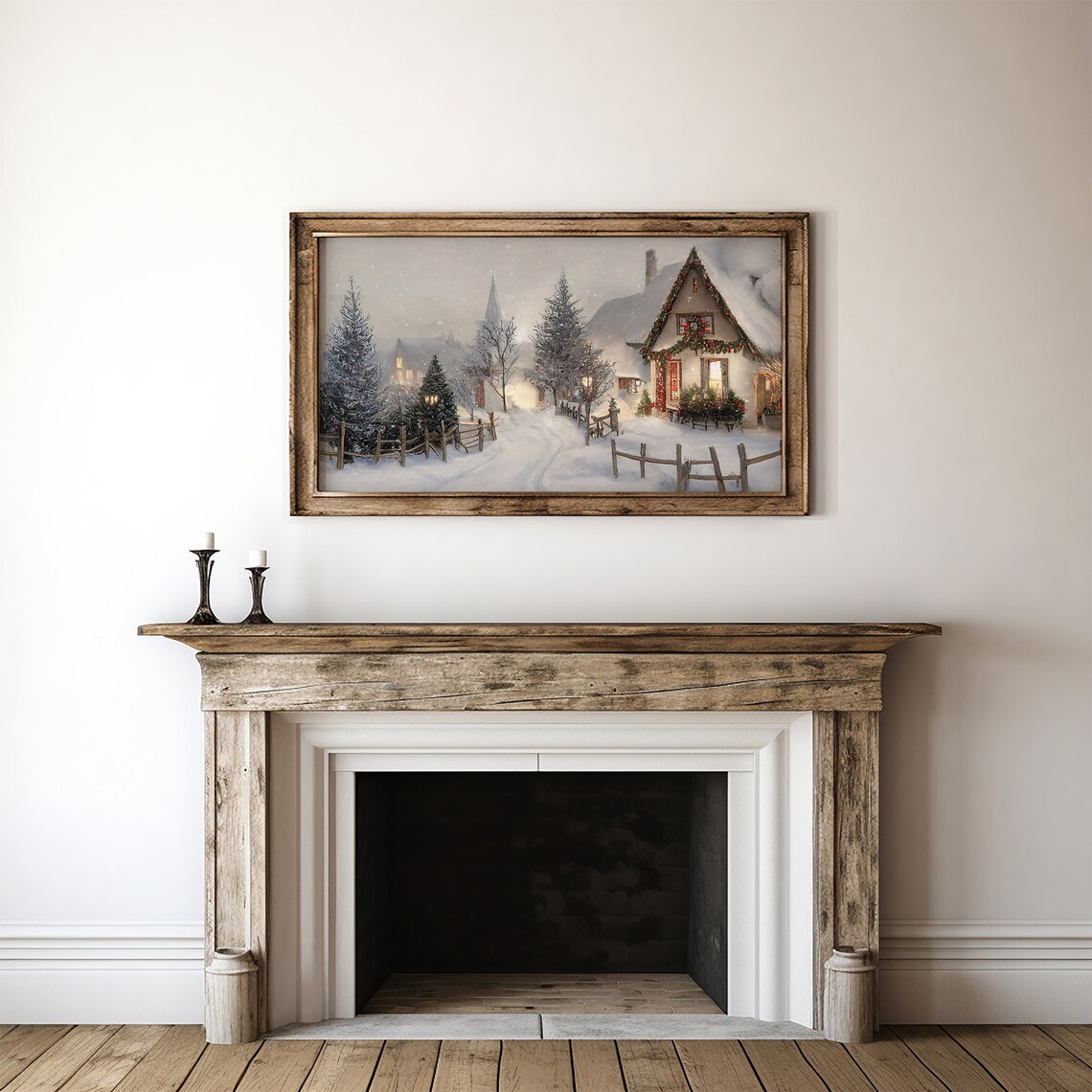 Winter Village Christmas Watercolor Town Art Print