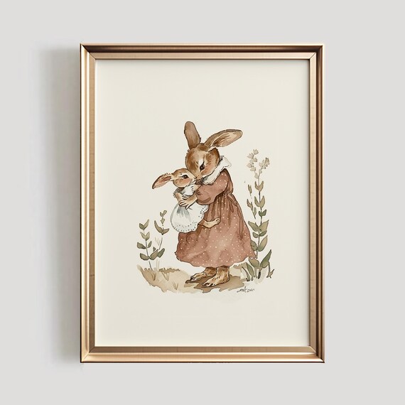 Rabbit Nursery Print, Vintage Nursery Decor