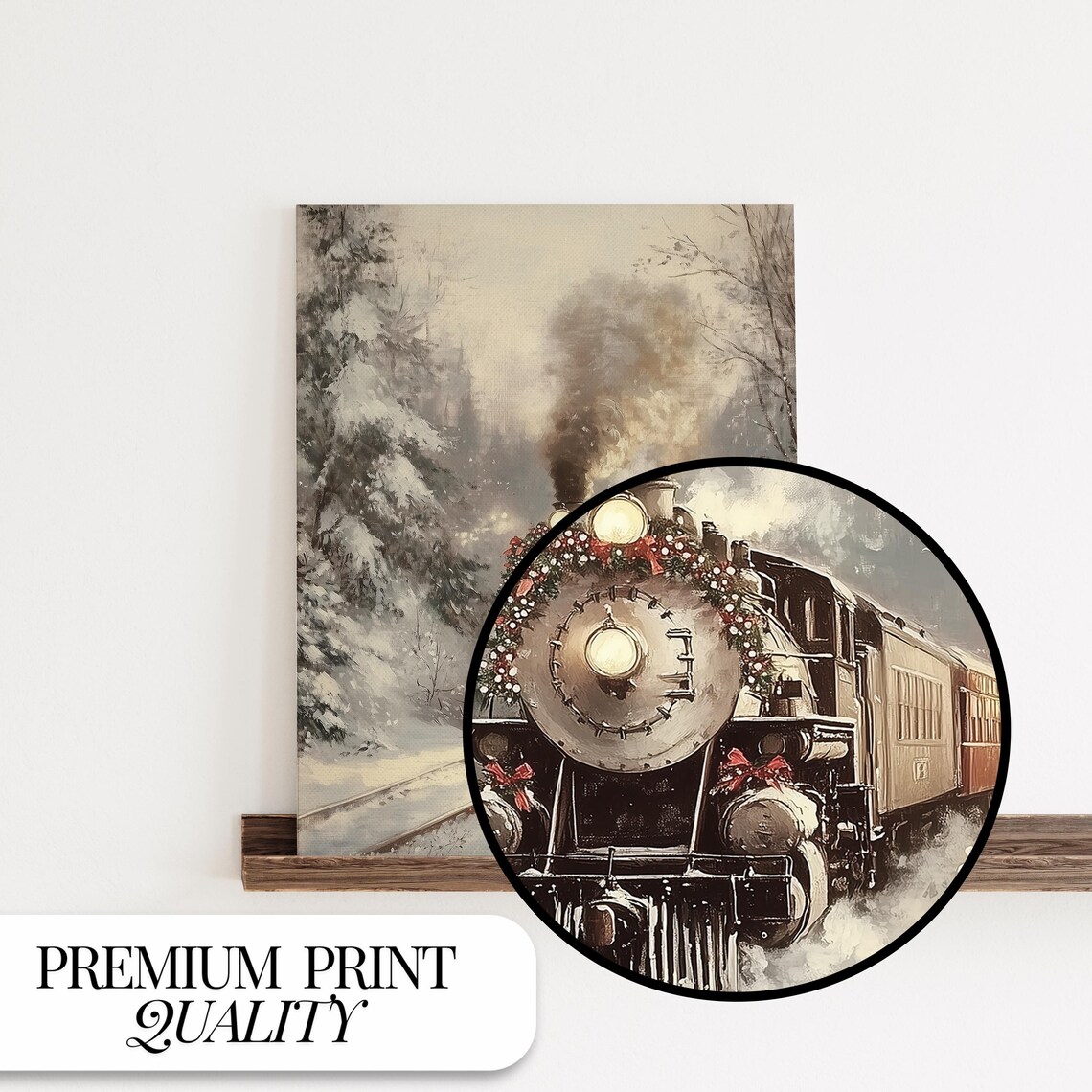 Vintage Train In Snow, Winter Holiday Art Print - Image 4
