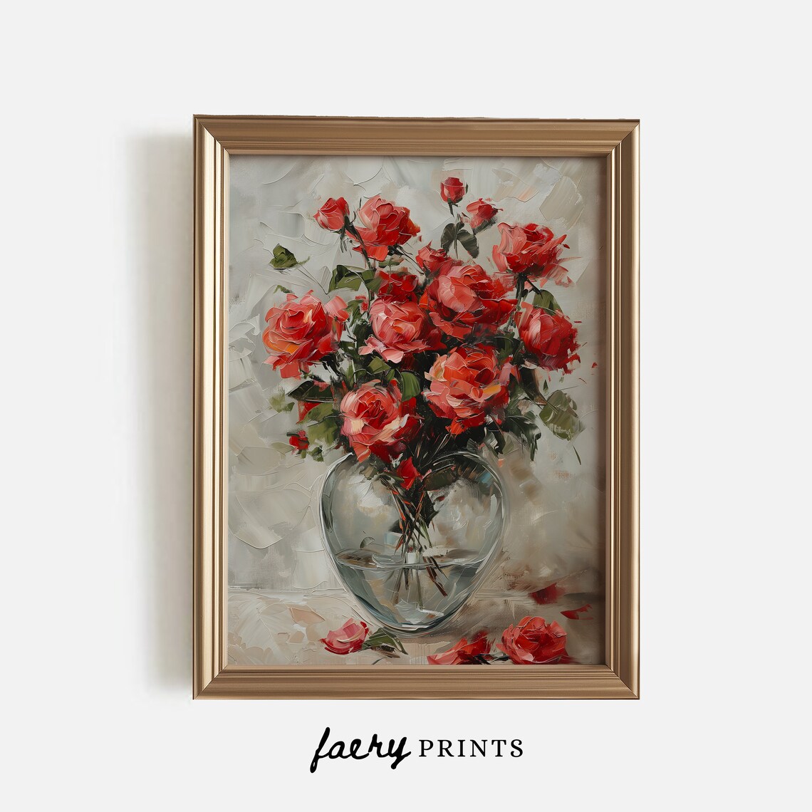 Red Roses Vintage Romantic Decor Art Print