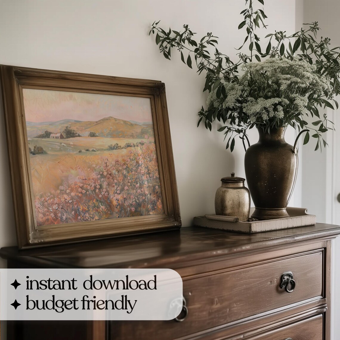 Pastel Wildflower Landscape, Vintage Farmhouse Art Print - Image 5