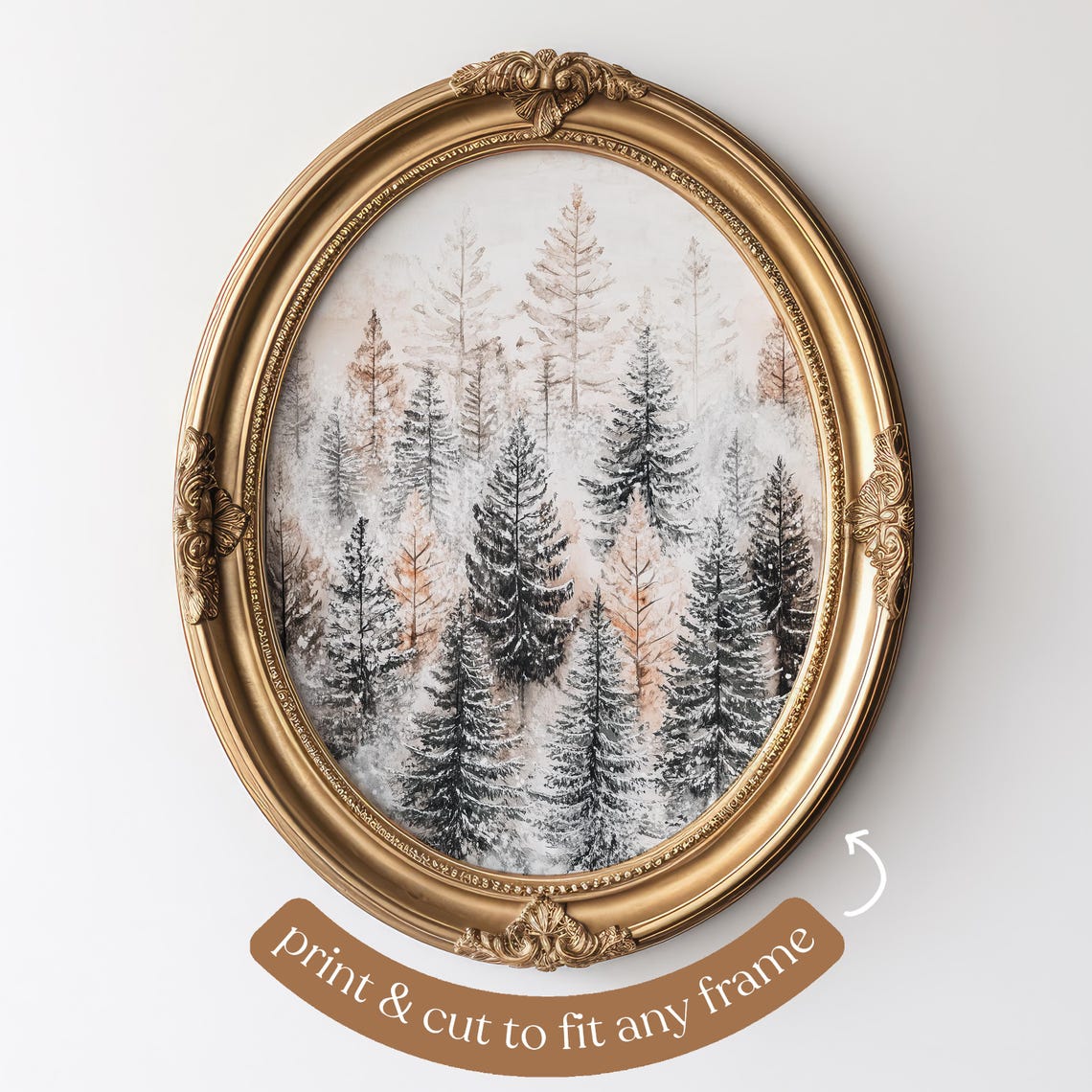 Snowy Pine Forest Watercolor Trees Neutral Winter Nature Poster - Image 3