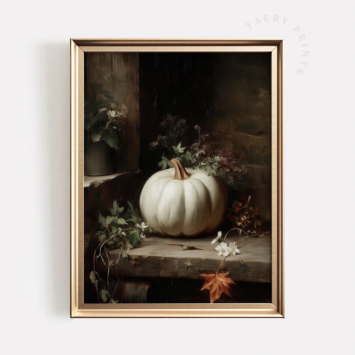 Rustic White Pumpkin Vintage Halloween Art Print