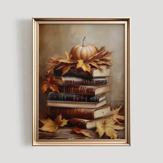 Rustic Autumn Still Life, Vintage Books Art Print