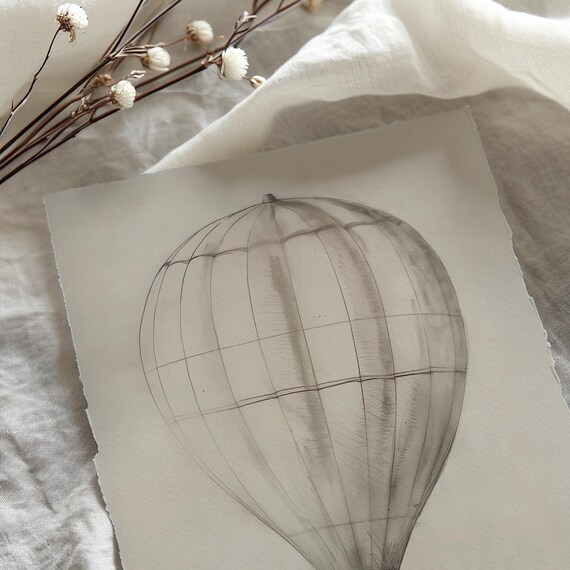 Vintage Hot Air Balloon Art Print, Rustic Adventure