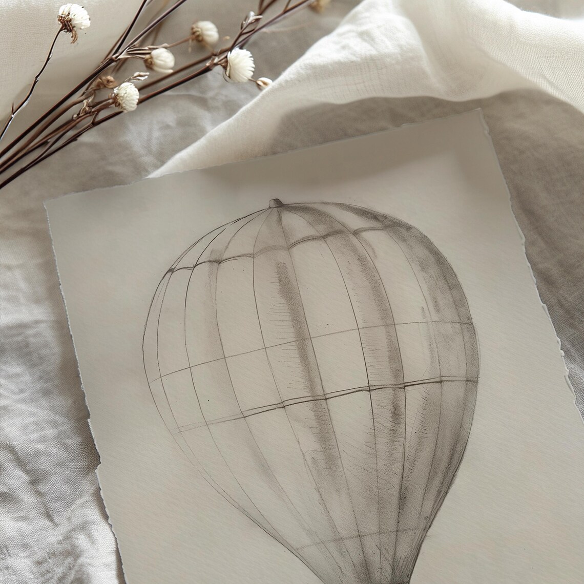 Vintage Hot Air Balloon Art Print, Rustic Adventure