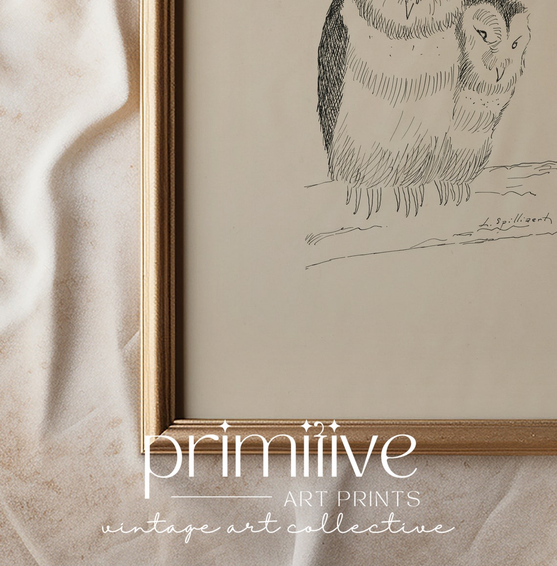 Two Perched Owls Pen and Ink Sketch Minimalist Bird Art Poster - Image 3